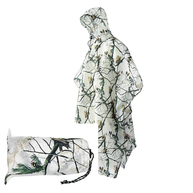Outdoor Breathable Camouflage Poncho Jungle Tactical Raincoat Birdwatching Hiking Hunting Ghillie Suit Travel Rain Gear
