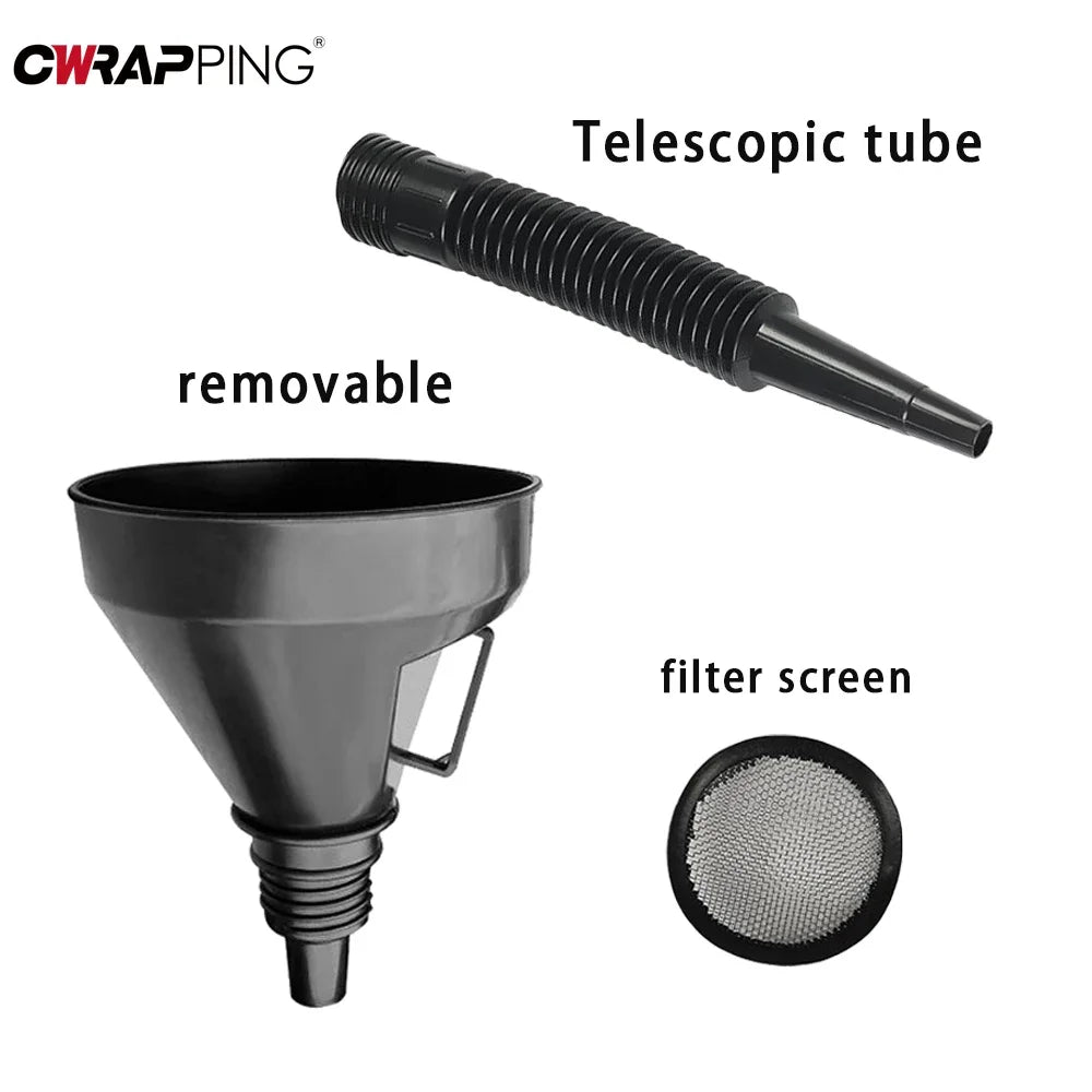 1Pc Multi Functional Flexible Automotive Fuel Black Funnel Spill-Proof Refueling Oil Changing Tool with Wide Mouth and Handle
