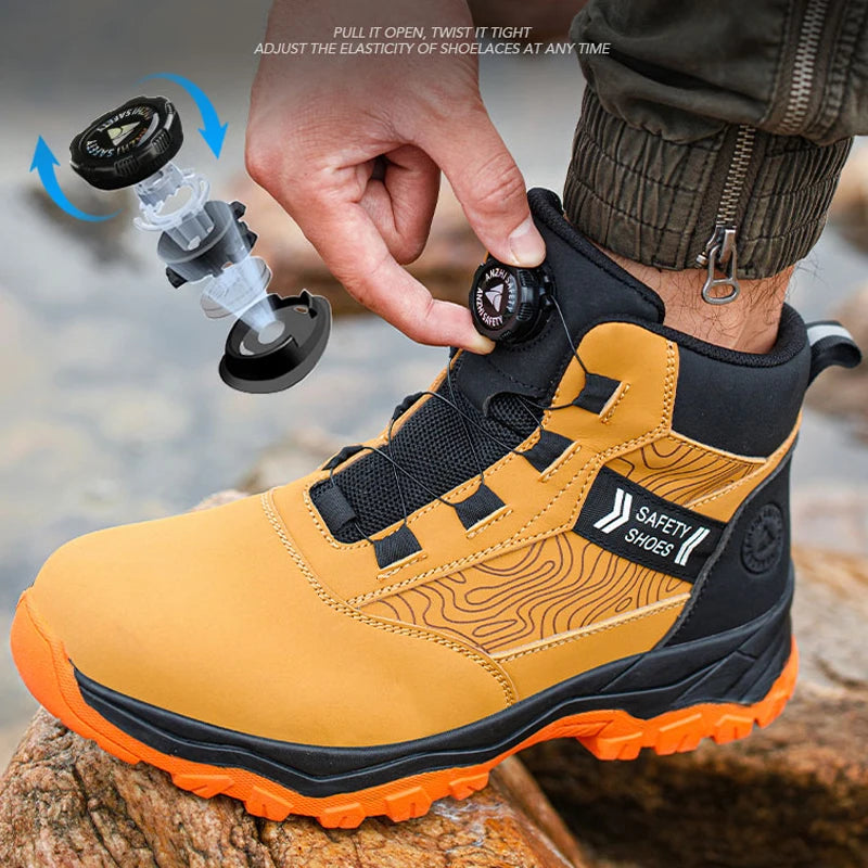 Rotating button Men Winter boots Steel toe shoes Puncture-Proof Safety Boot for engineers Indestructible shoes Work Boots Men