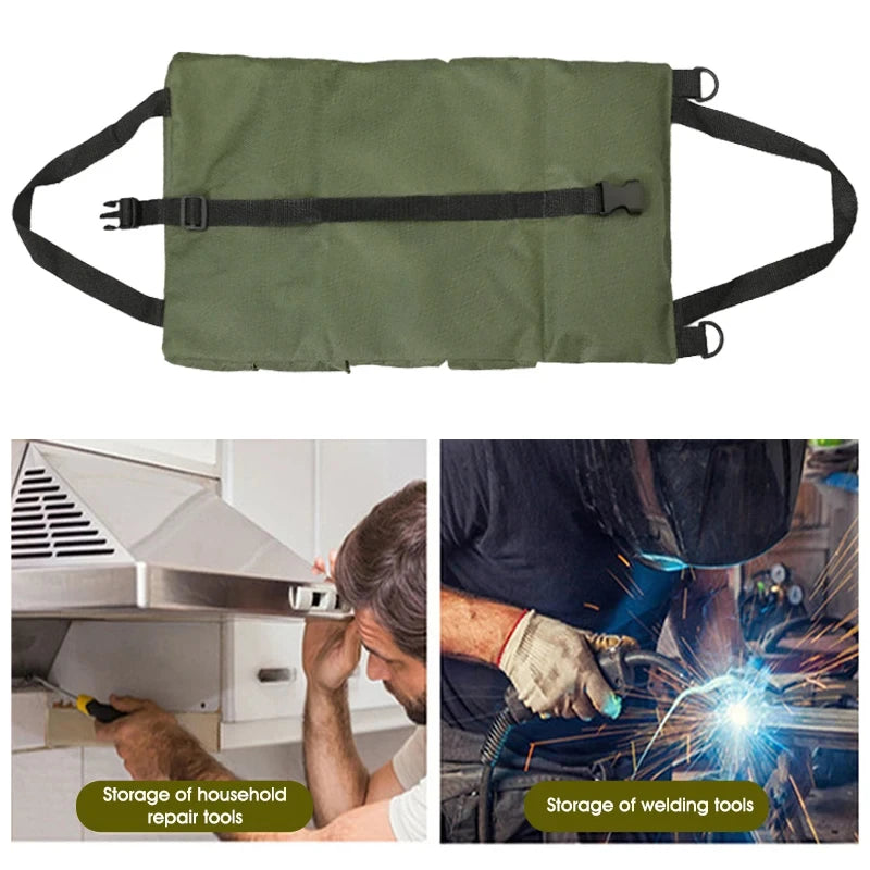 Heavy-Duty Roll-Up Tool Bag - Oxford Fabric Multi-Tool Organizer All-in-One Garage Storage for Mechanics/Electricians/Carpenters