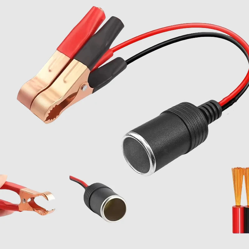 12V High Power Pure Copper Car Battery Clip Adapter for Cigarette Lighter Socket Universal Automotive Use Random Connector Head