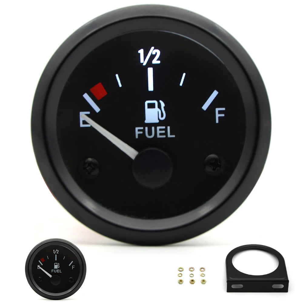 2" 52mm Fuel Level Gauge Car Meter White LED Light Black Rim Automotive Gauges 12V