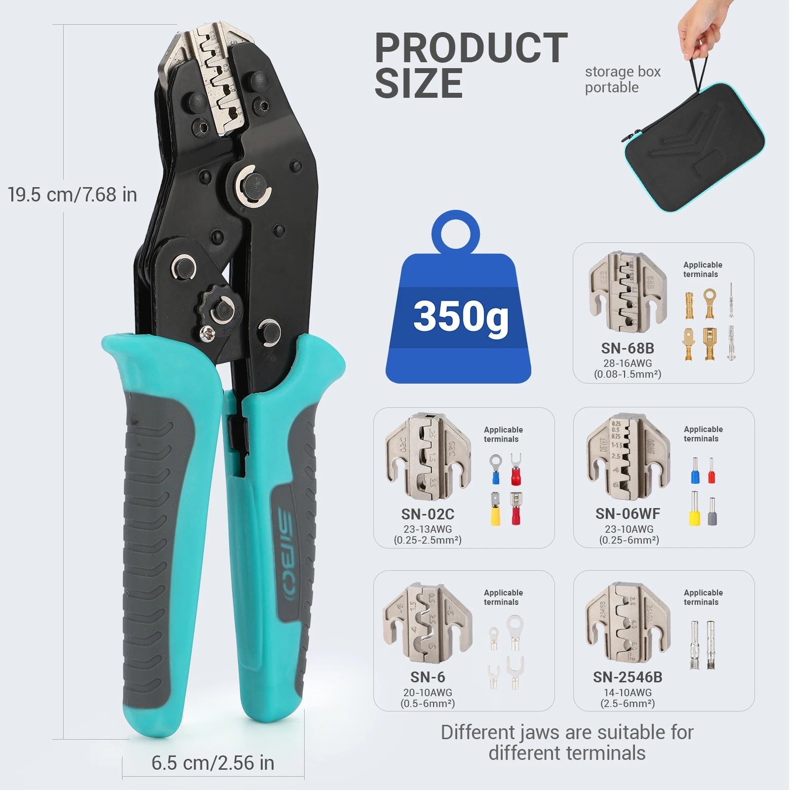Crimping Tool Set Electrician Tools Quick Change Jaws For Crimp Terminals Dupont JST Non Insulated Open Barrel Ferrule MC4 Solar