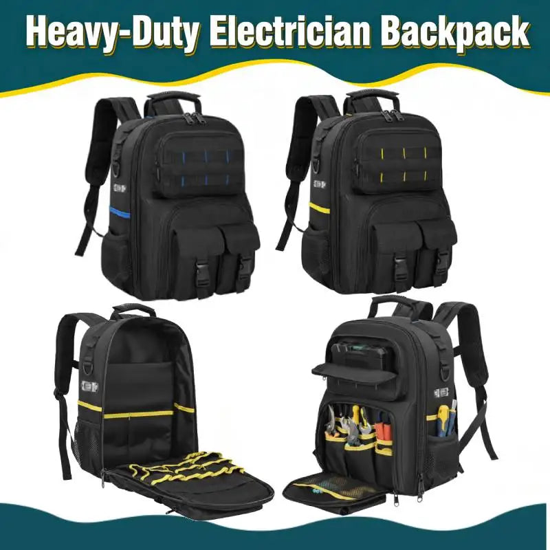 Backpack Tool Bag with Padded Back Support Heavy Duty Tool Kit Carrier Storage Bags for Electrician, Plumber, HVAC, Cable Repair