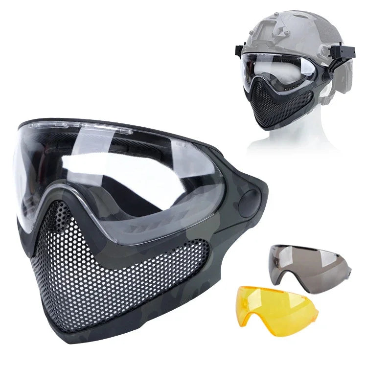Tactical Face Mask Anti-Fog Goggle Paintball Airsoft Cs Shooting Steel Mesh Breathable Protective Head Helmet Masks Hunting Gear