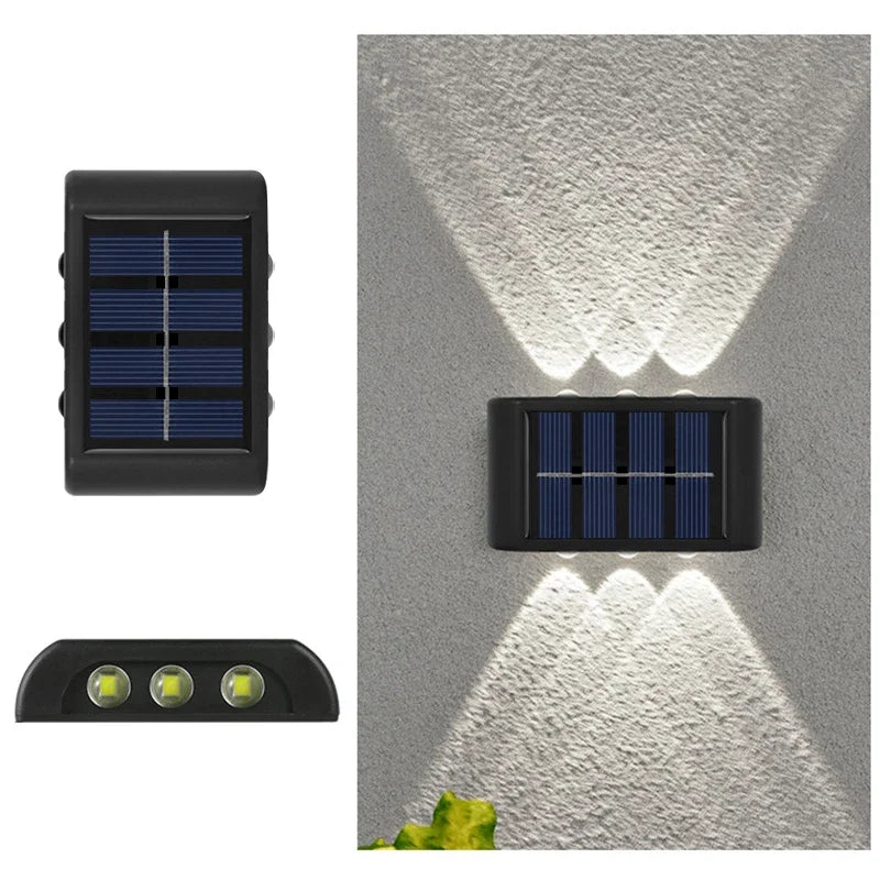 COB Solar Wall Lamp Outdoor Waterproof Solar Lights Up and Down Convex Lens Lighting for Garden Street Landscape Balcony Outdoor