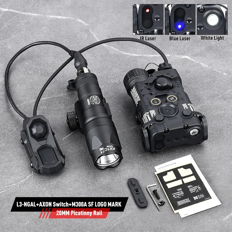 WADSN Tactical NGAL L3 Red Green Blue IR Laser Sight M300 M600 SF Surefir Flashlight AXON Dual Plug Switch Airsoft Hunting Gear