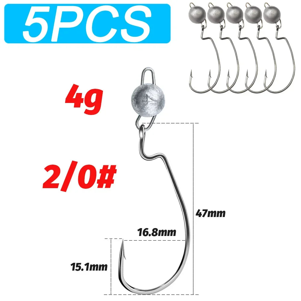 5Pcs Metal Jig Head Worm Hooks 2g 10g 18g Weight Crank Gear Sinker Pesca Weedless Offset Texas Rig Fishing Tackle Kit Fishhook