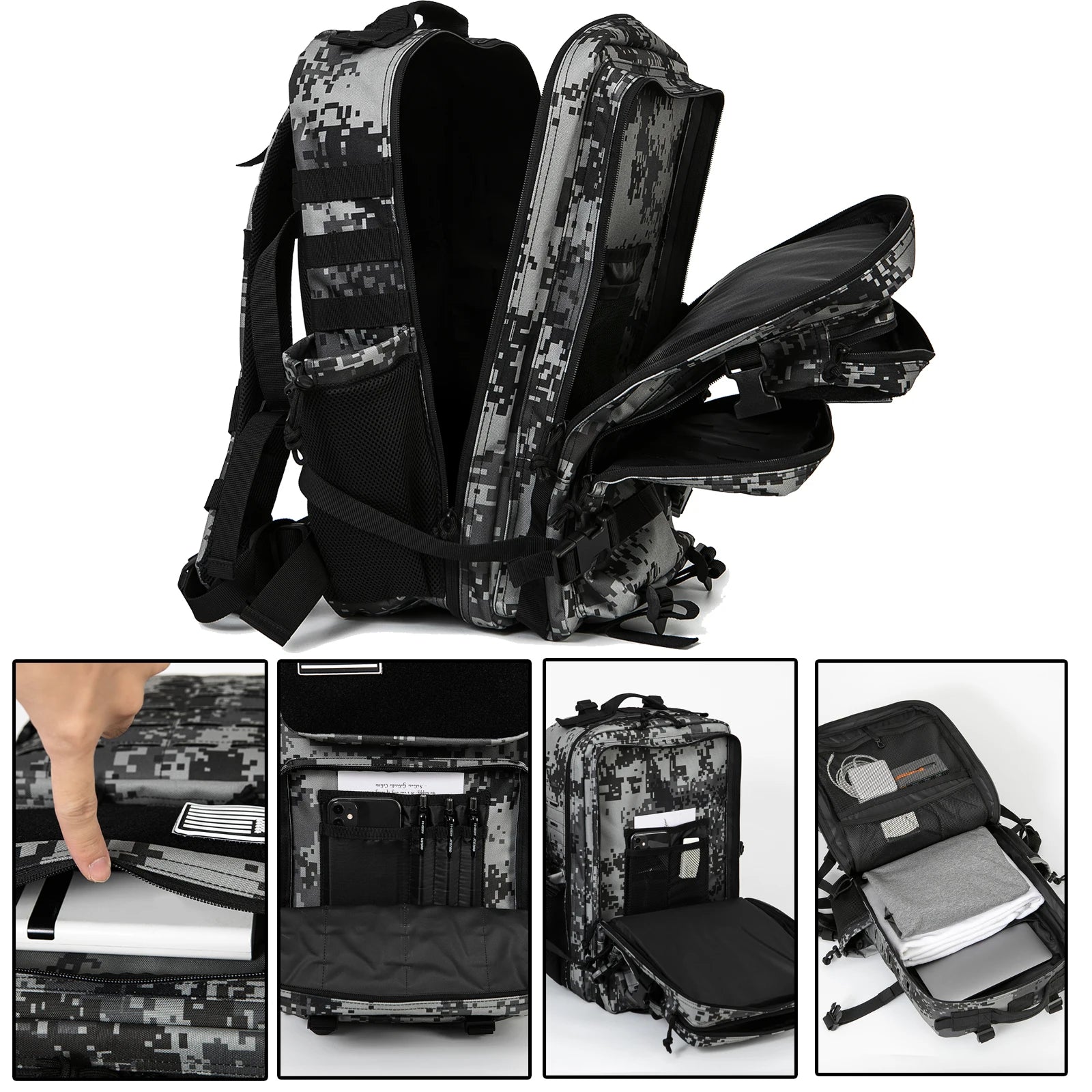 45L Molle Tactical Backpack Bag Hunting MOLLE Backpack GYM For Men EDC Outdoor Hiking Survival Rucksack Witch Bottle Holder