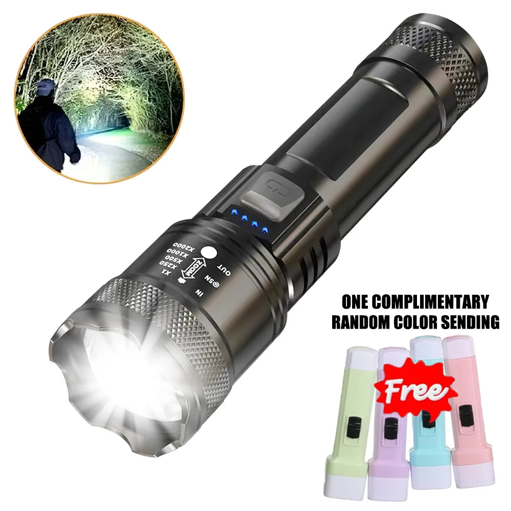 Super Bright LED Flashlight USB Rechargeable Torch Telescopic Zoom Light Outdoor Emergency Camping Fishing Waterproof Lantern
