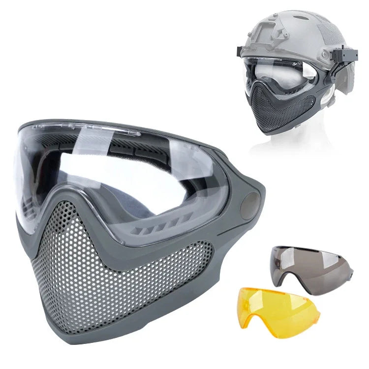Tactical Face Mask Anti-Fog Goggle Paintball Airsoft Cs Shooting Steel Mesh Breathable Protective Head Helmet Masks Hunting Gear