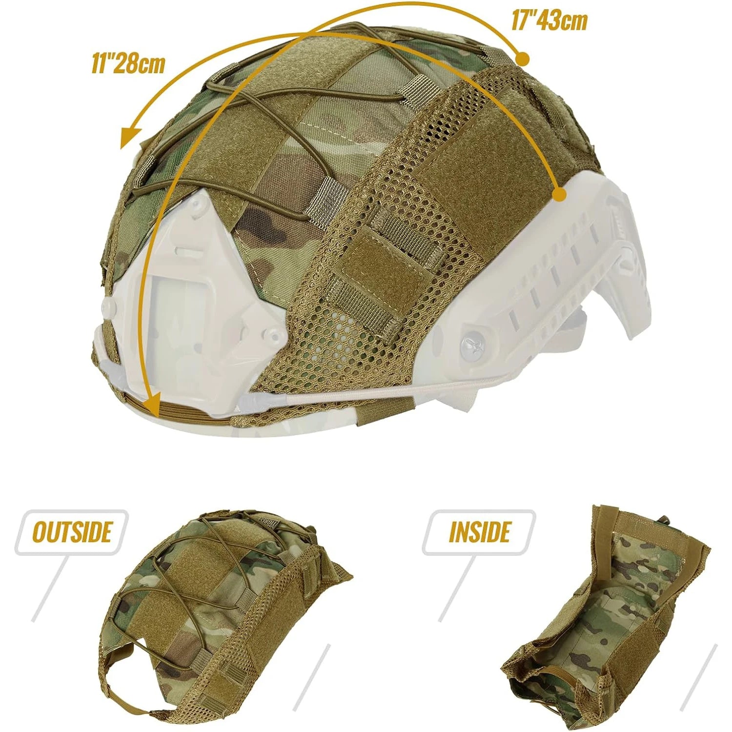 BOOIU Tactical Helmet Cover for Fast Helmet Multi-Camo Helmet Cover   Military Paintball Hunting Shooting Gear - Without Helmet