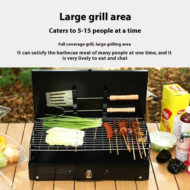Folding Portable Barbecue Charcoal Grill Stainless Steel Small Mini BBQ Tool Kits for Outdoor Cooking Camping Picnics Beach