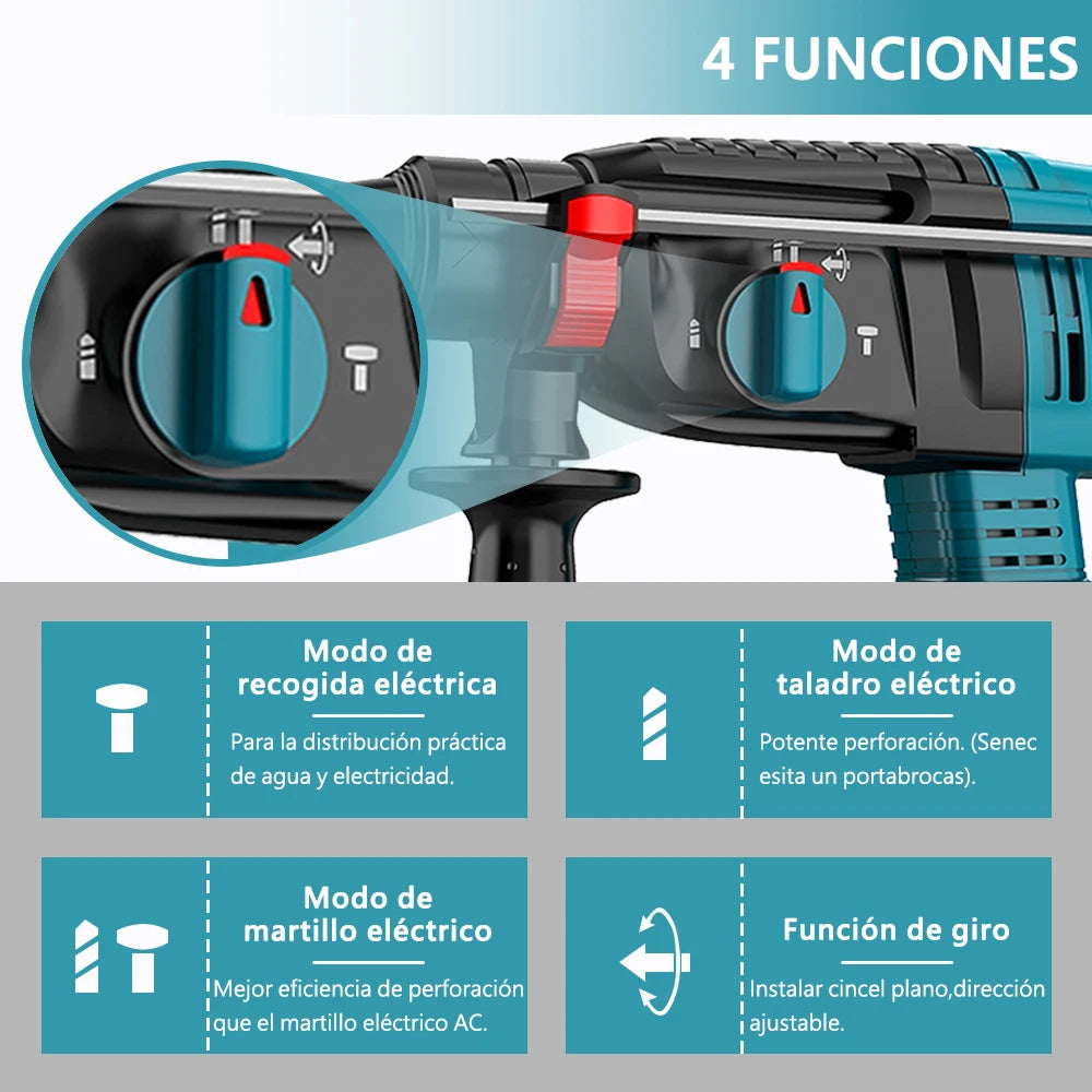 VILASTING 26MM Brushless Cordless Electric Hammer Drill Multifunctional Rotary High Power Tools For Makita 18V Battery Pin