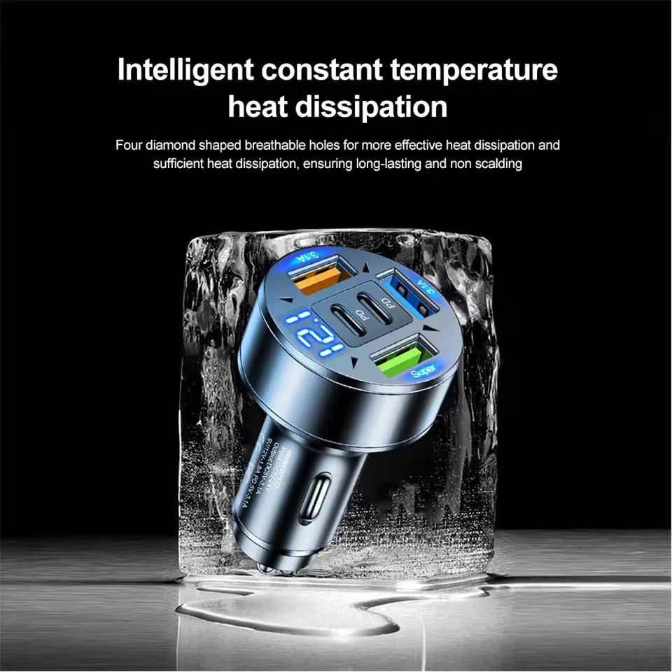Car Charger 250W 5 Ports Fast Charging PD QC3.0 USB C Car Phone Charger Adapter With Voltage For iPhone Samsung Huawei Xiaomi