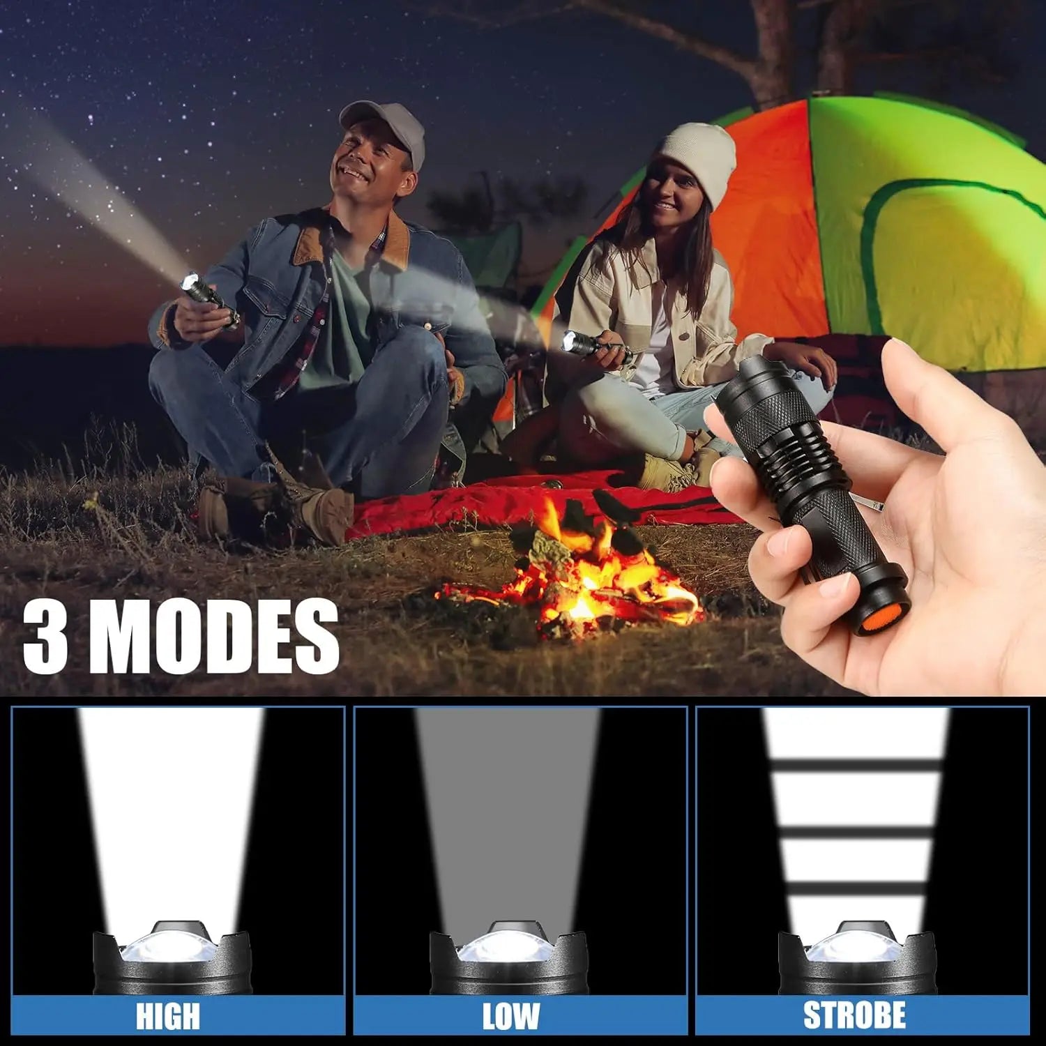 20-Piece LED Flashlight Set, 3 Modes, Water Resistant, Adjustable Focus for Indoor Outdoor Hiking (Black)
