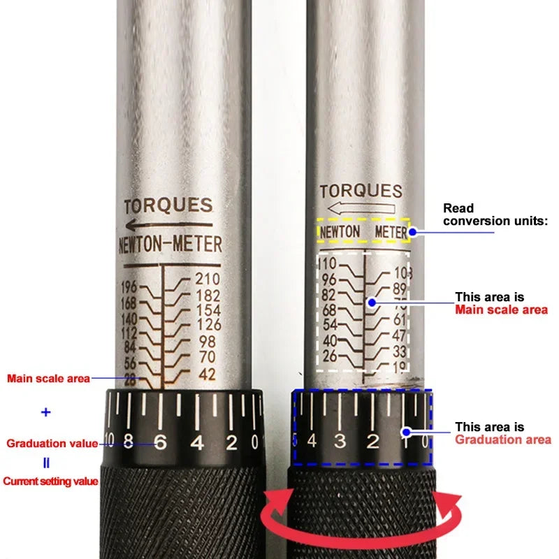 10-210N.m Torque Wrench 1/2"  Precise Reversible Ratchet Torques Key Professional Bicycle Motorcycle Car Automotive Tool