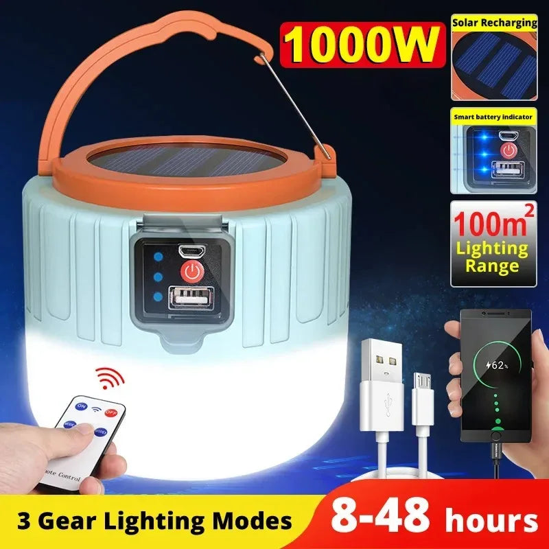 1-2Pcs Solar Camping Light IPX5 Waterproof Outdoor Light Remote Control Power Bank LED Tent Lamp Portable Durable Camping Gear