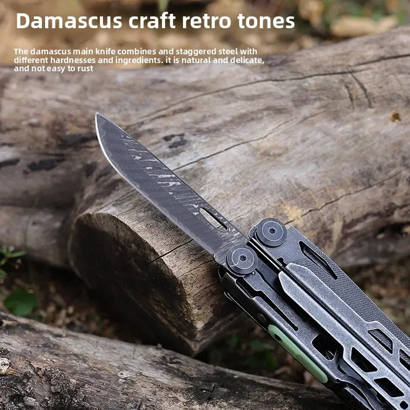 BHBT 24B New Multi Tool Pliers With Damascus Blade Hoxagon Wrench Folding EDC Outdoor Camping Survival Maintenace Tools