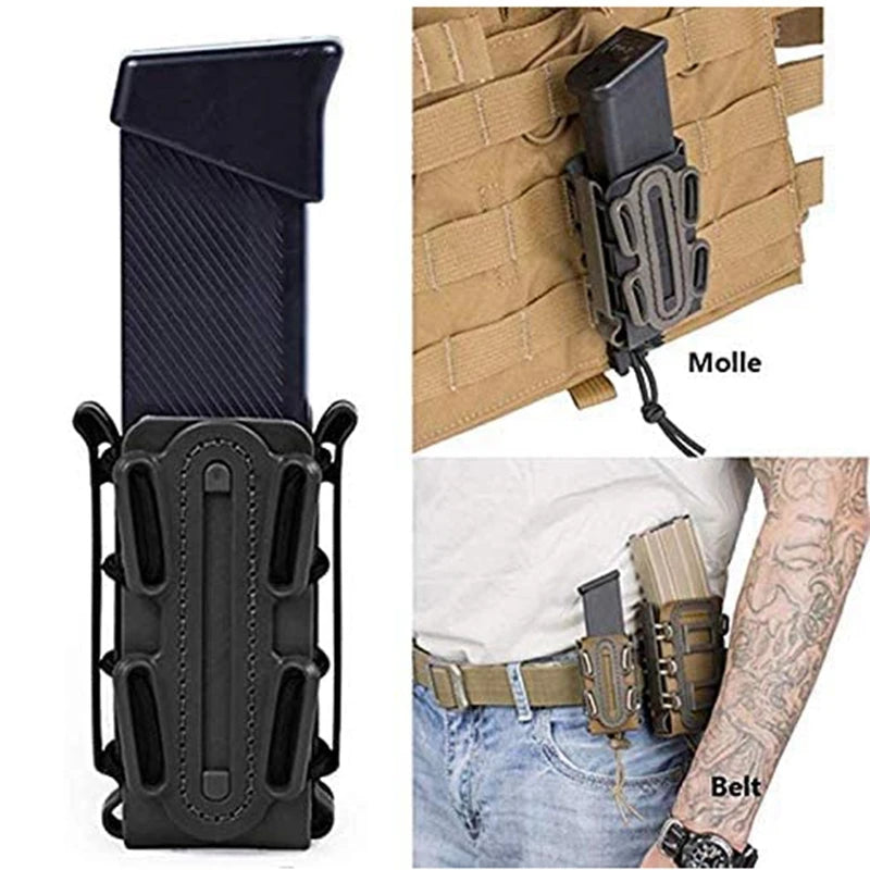 Tactical 9mm Single Magazine Pouch with Molle Clip Quick Release for P226 Glock 17 19 Beretta M9 PX4 Fastmag Holder Hunting Gear