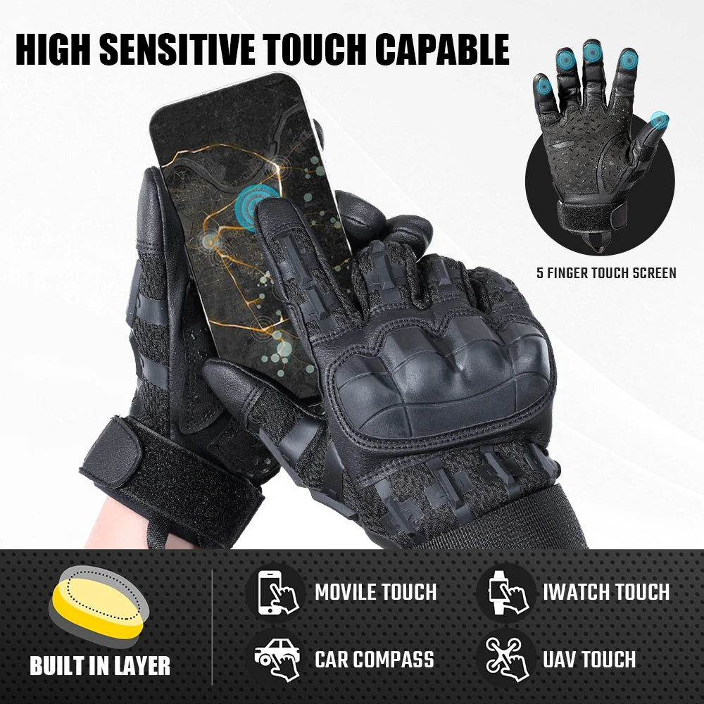 Touch Screen Cycling Gloves PU Leather Outdoor Sports Bicycle Hiking Camping Hunting Combat Motorcycle Non-slip Protective Gear