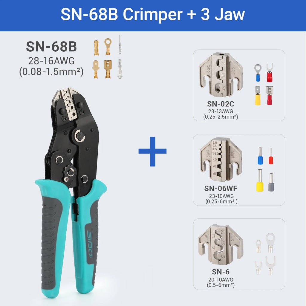 Crimping Tool Set Electrician Tools Quick Change Jaws For Crimp Terminals Dupont JST Non Insulated Open Barrel Ferrule MC4 Solar