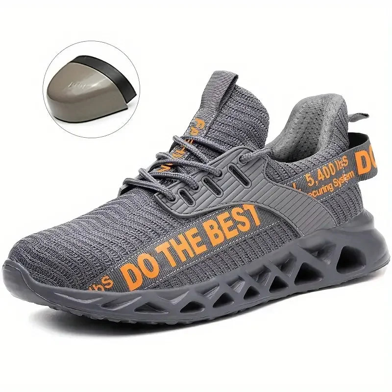 Steel Toe Safety Shoes for Men Lightweight Breathable Work Shoes Grey Anti-Smash Anti-Puncture Work Shoes Comfortable Durable
