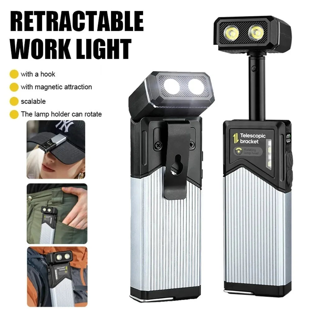 Portable 180° Rotatable Extendable LED Flashlight Waterproof Magnetic Suction Work Light for Camping Lantern Fishing Hiking