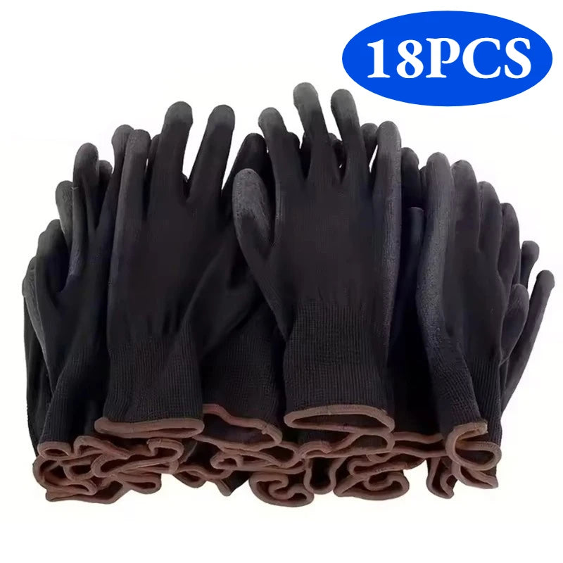 6/12/18PCS Black PU Coating Gloves Anti-Slip Multi-scenario Nylon PU Gloves Durable Gardening Machinery Automotive Repair