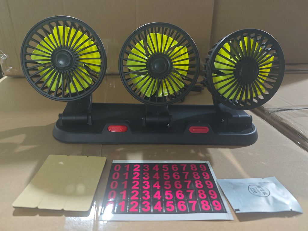 Car Fan 360° Adjustable 3 Head Air Fan Automotive Electric Fan USB/12V/24V Fan 2 Speeds Car Silent Fan For Home Desk Office&Car