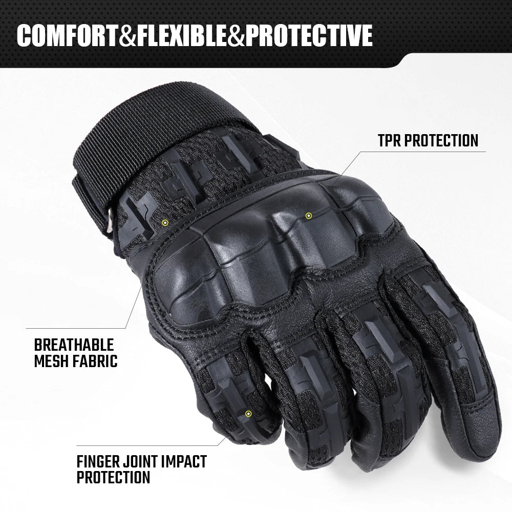Touch Screen Cycling Gloves PU Leather Outdoor Sports Bicycle Hiking Camping Hunting Combat Motorcycle Non-slip Protective Gear