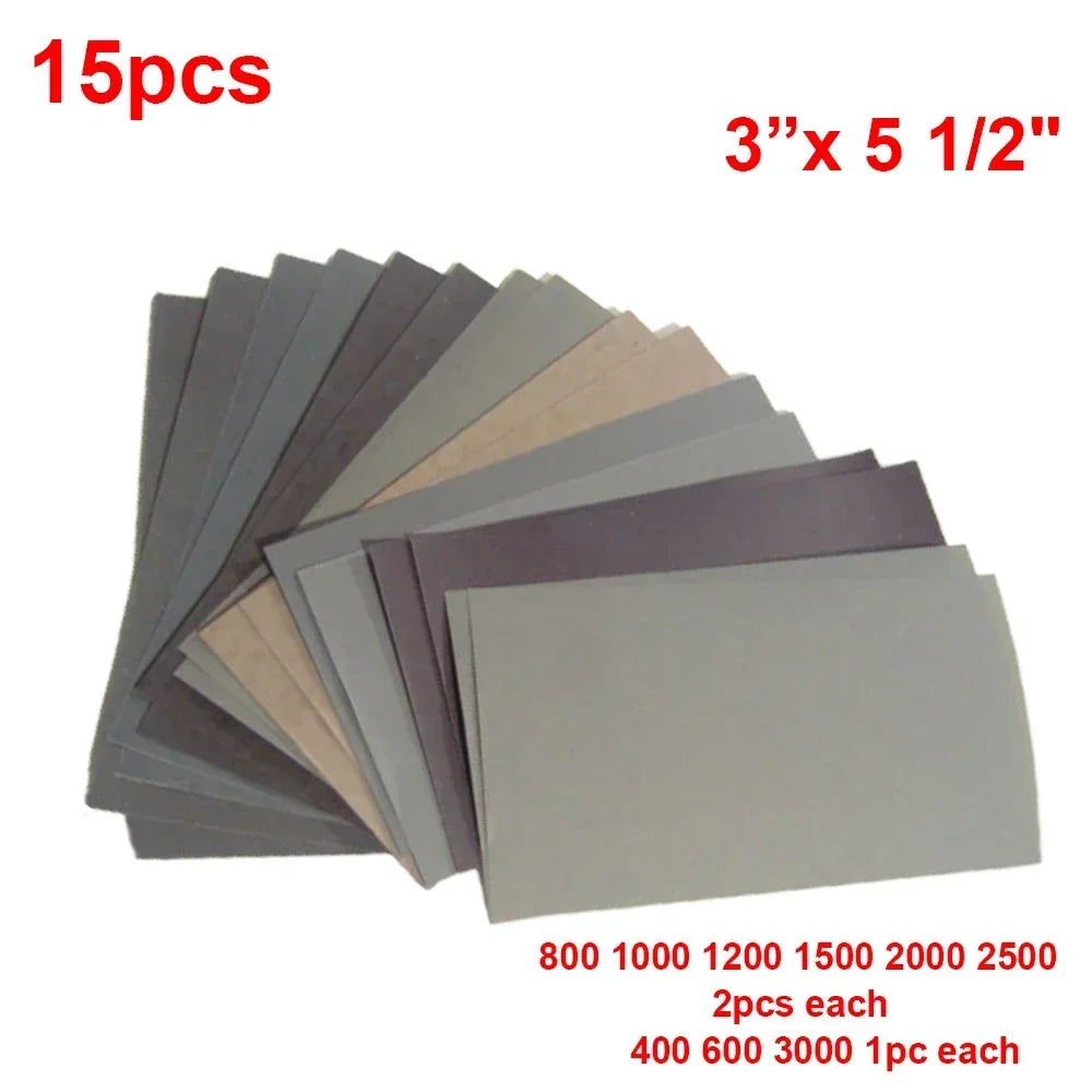 15Pcs/Set Automotive Sandpaper 400 600 3000 800 1000 1200 1500 2000 2500 Grit Sand Paper Water/Dry Sanding Paper Abrasive Tools