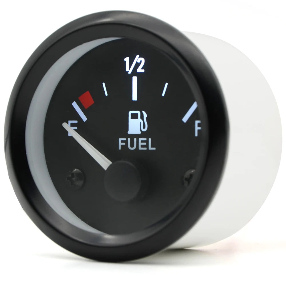 2" 52mm Fuel Level Gauge Car Meter White LED Light Black Rim Automotive Gauges 12V