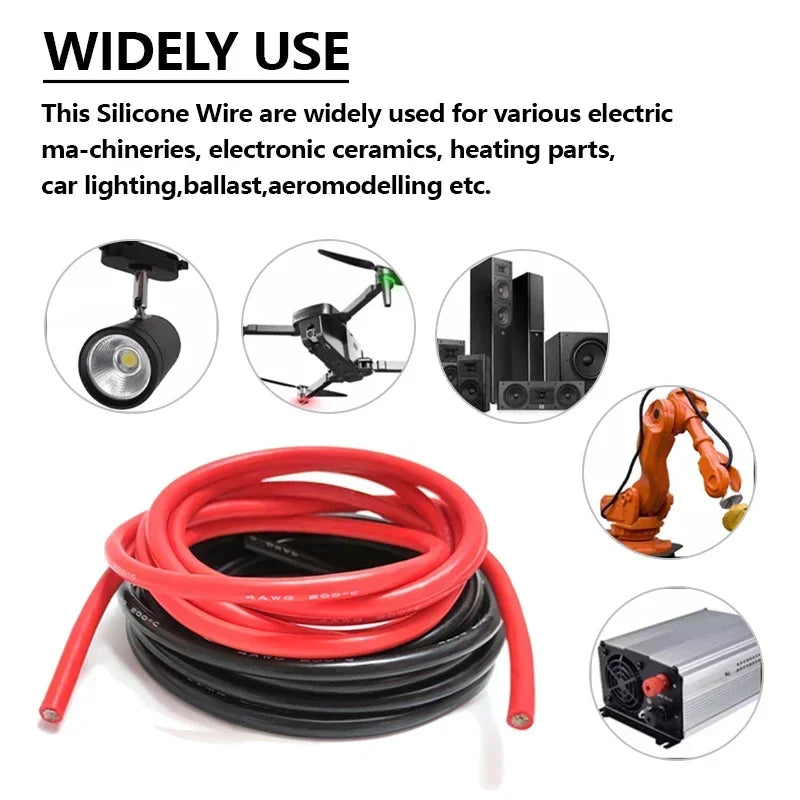 1~50m Heat Resistant Cable Red Black 30/28/26/24/22/20/18/16AWG Silicone Rubber Tinned Copper Wire Car Battery Automotive Wiring