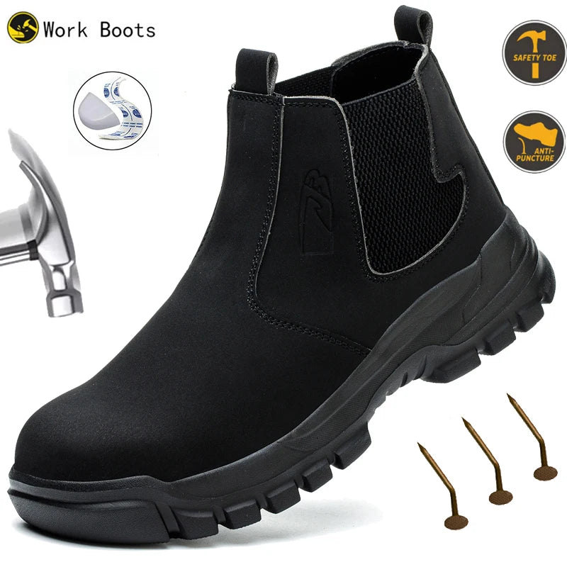 Waterproof Men's Safety Work Boots Steel Toe Shoes Anti Impact And Anti-Puncture Protective Boots Indestructible Roofing Shoes