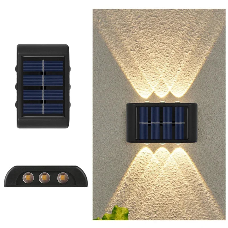 COB Solar Wall Lamp Outdoor Waterproof Solar Lights Up and Down Convex Lens Lighting for Garden Street Landscape Balcony Outdoor