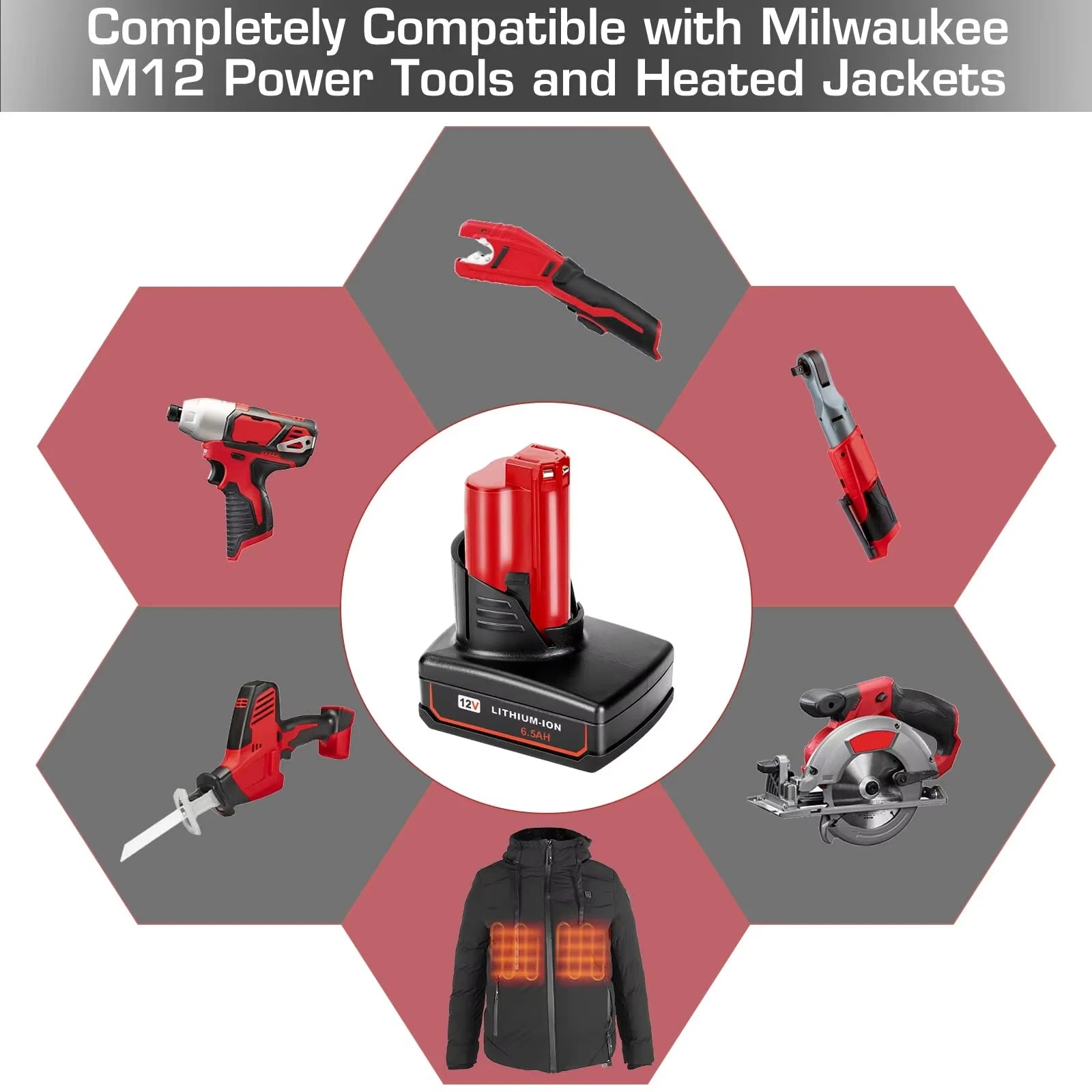 KUNLUN For Milwaukee 12V Tool Battery For Milwaukee M12 6500mAh Lithium Battery Impact Wrench Drill Power Tools Battery