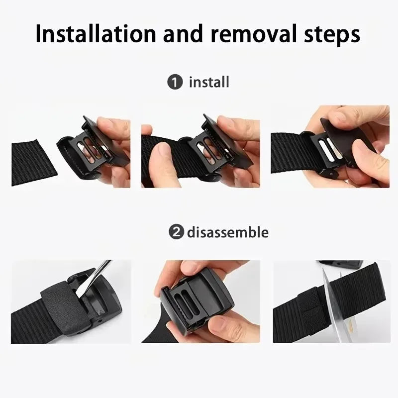 Automatic Nylon Tactical Belt - Adjustable Non-Metal Buckle, Lightweight & Comfortable for Outdoor Use