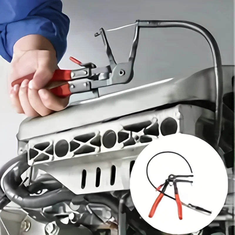 Heavy Duty Cable Type Hose Clamp Pliers with Extended Reach Capability for Automotive Straight Hose Bundle Removal & Maintenance