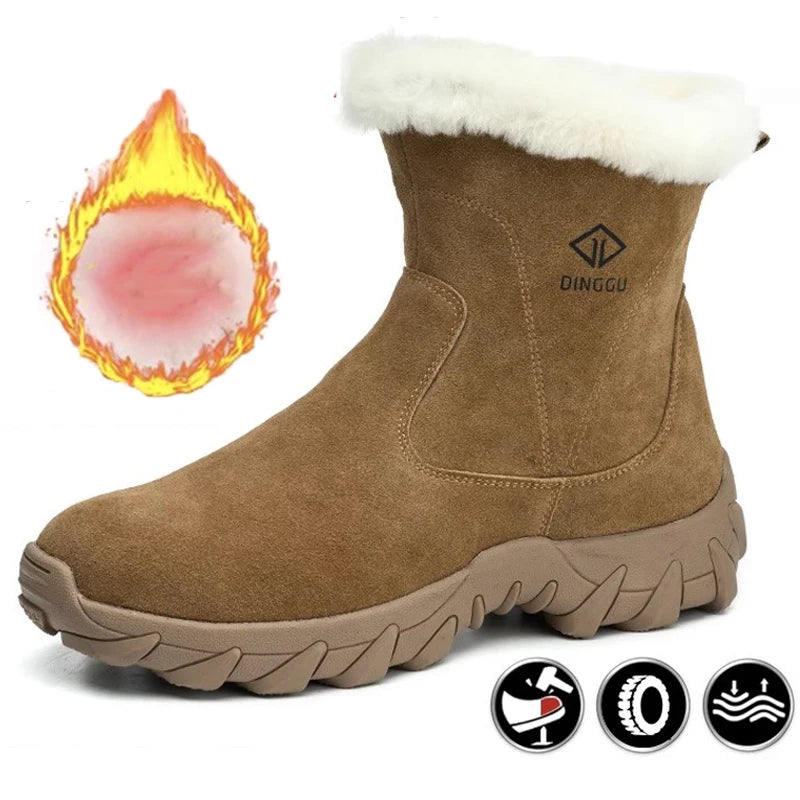 Cowhide Men Work Boots Safety Shoes High-top Side zipper Safety boot Anti scald Welding shoes Puncture-Proof Security Boots Men