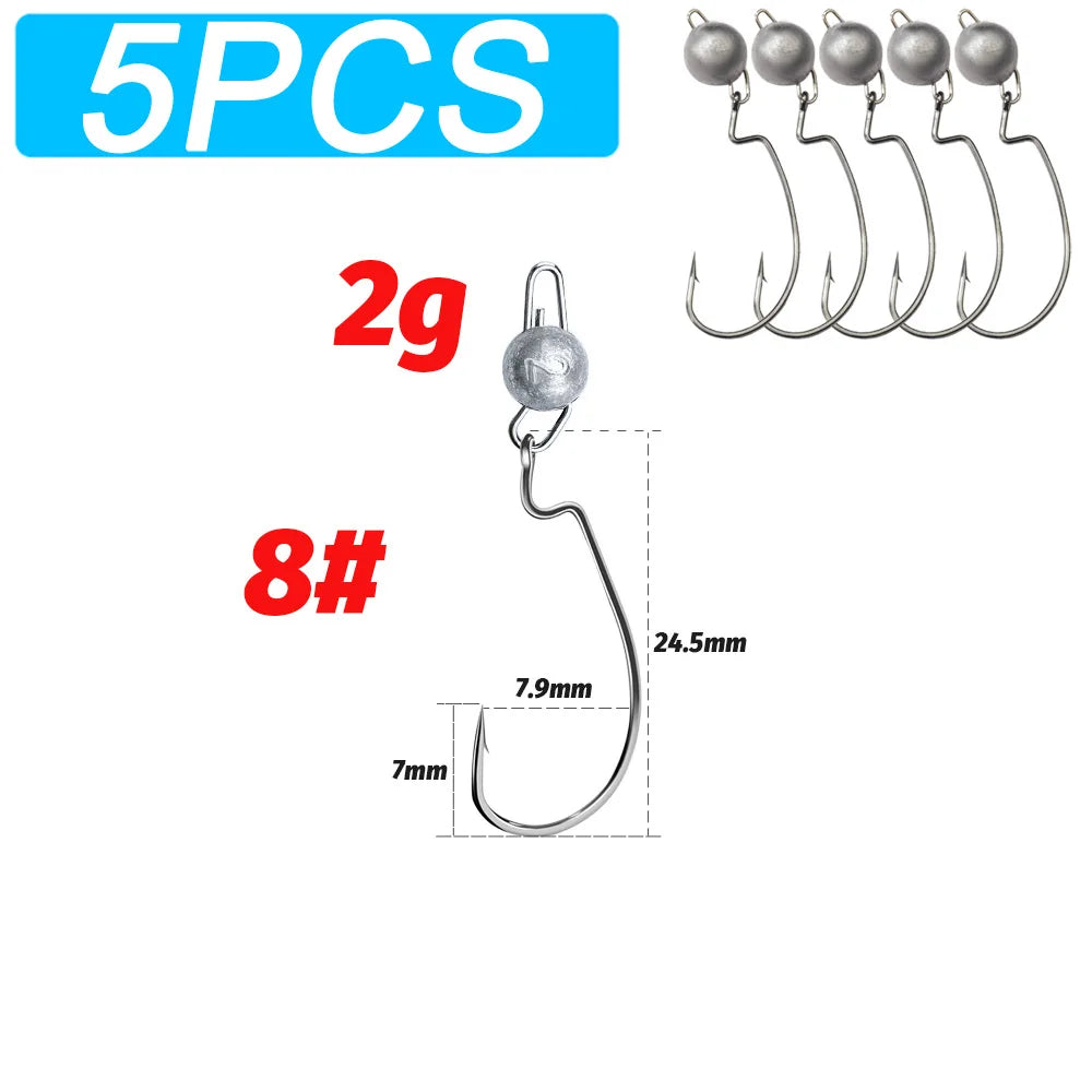 5Pcs Metal Jig Head Worm Hooks 2g 10g 18g Weight Crank Gear Sinker Pesca Weedless Offset Texas Rig Fishing Tackle Kit Fishhook