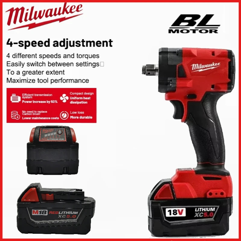 FIW212 Impact wrench Milwaukee Origina  18V 12Ah Lithium Ion Battery 21700 15-Cells, Compatible Milwaukee Cordless Power Tools