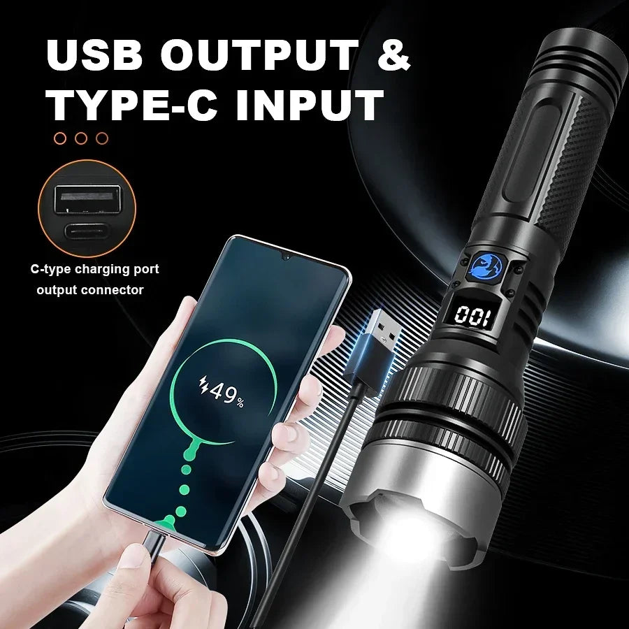 Ultra-Bright Rechargeable Flashlight, Compact & Lightweight Torch for Camping Hiking Fishing Outdoor Emergency  Lighting