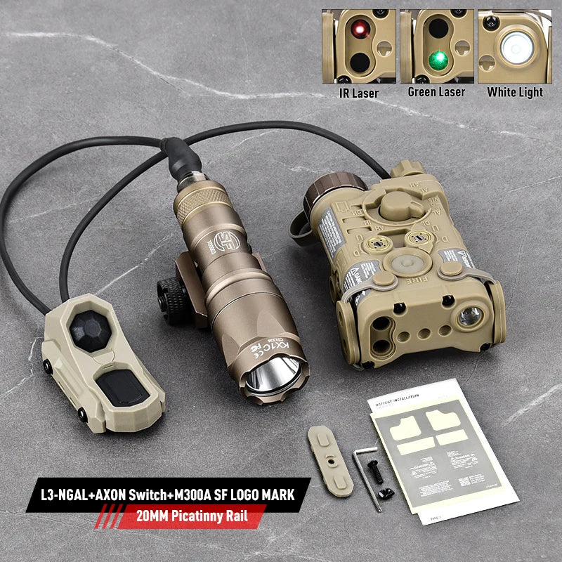 WADSN Tactical NGAL L3 Red Green Blue IR Laser Sight M300 M600 SF Surefir Flashlight AXON Dual Plug Switch Airsoft Hunting Gear