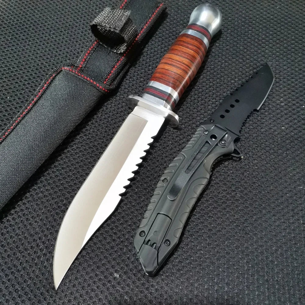 Premium Combo Set: 10.43" Fixed Blade & 8.39" Folding Knife - For Outdoor Adventures, Camping, Hunting & Survival