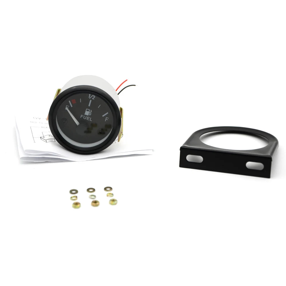 2" 52mm Fuel Level Gauge Car Meter White LED Light Black Rim Automotive Gauges 12V
