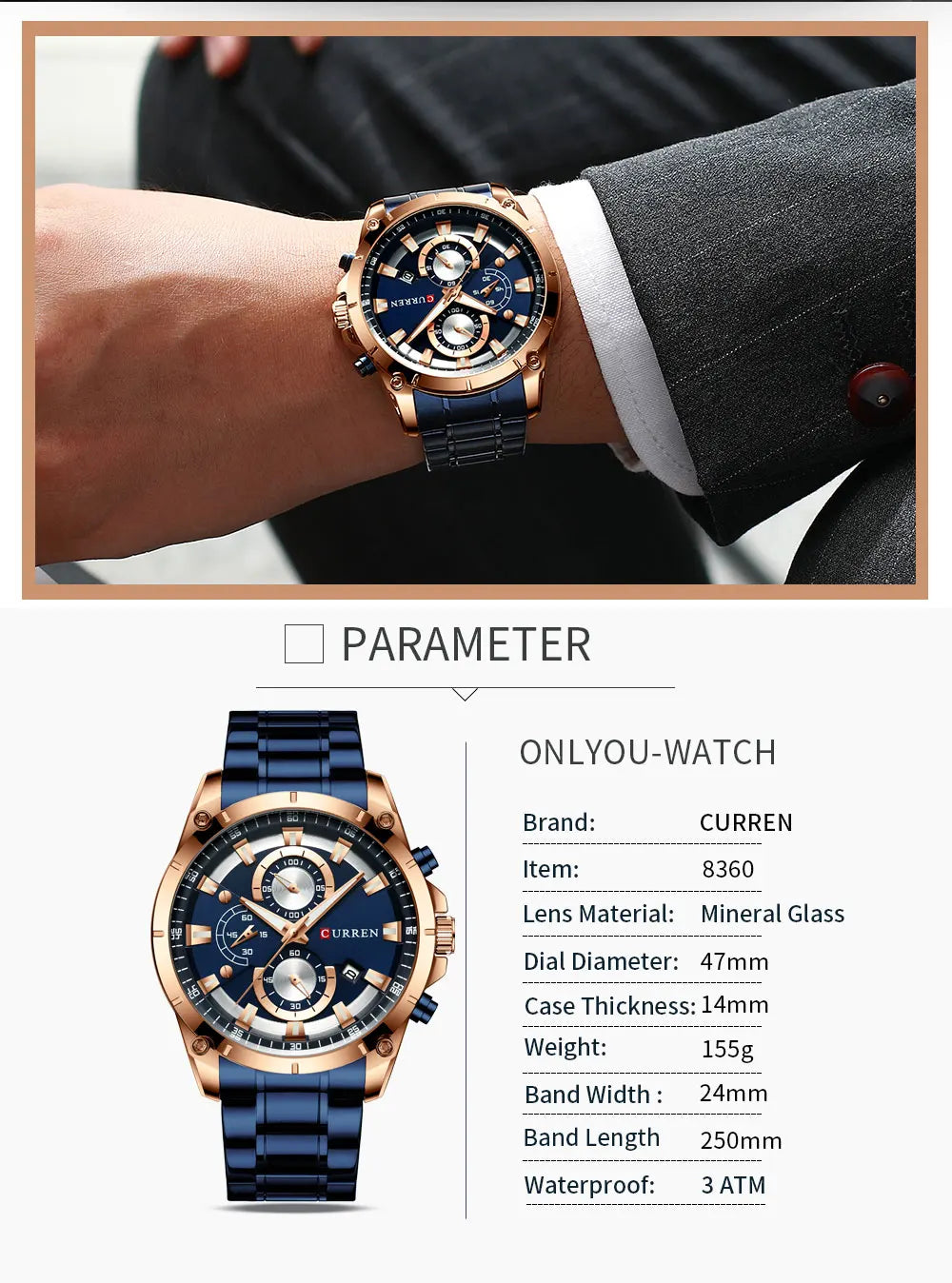CURREN Mens Watches Fashion Top Brand Luxury Business Automatic Date Watch Men Casual Waterproof Watch Relogio Masculino+Box