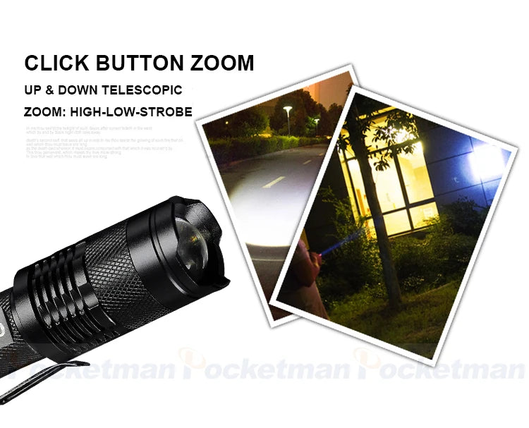 LED Flashlight Pocket Emergency Flashlight Zoomable Torch Aluminium Alloy 3 Lighting Modes Flashlight Waterproof Torch