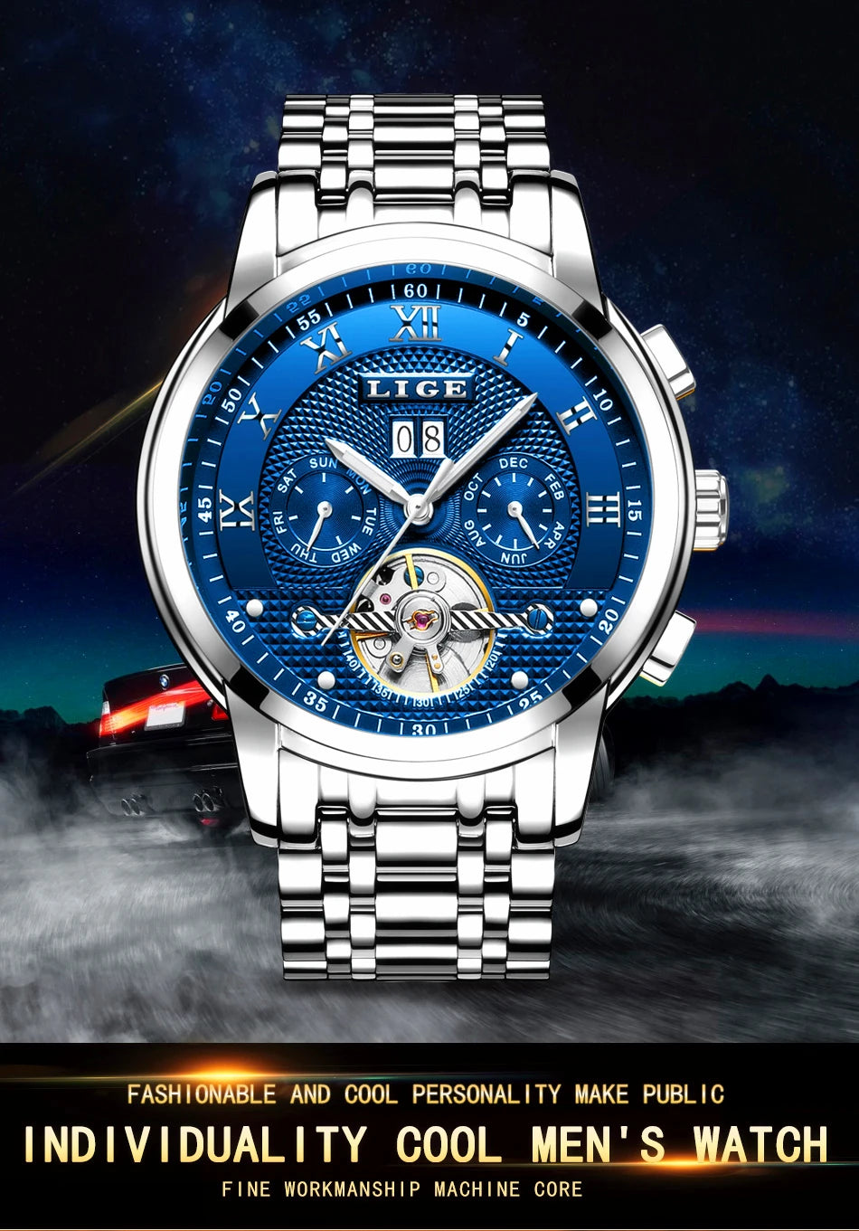 LIGE Mens Watches Fashion Top Brand Luxury Business Automatic Mechanical Watch Men Casual Waterproof Watch Relogio Masculino+Box