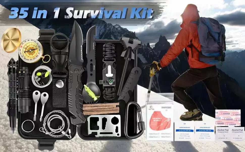 16 Pcs Survival Kit, Camping Gear & Equipment, Stocking Stuffers for Men, Outdoor Adventure Christmas Gifts